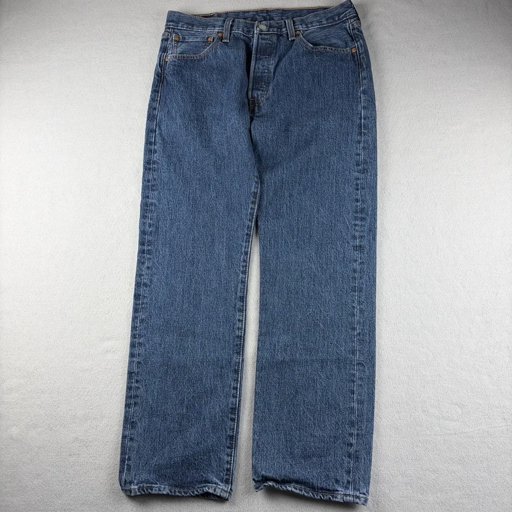 Levi's 501 Original Jeans Men's 34x32 (Fits 32x29.5) Blue Stra. Leg Button Fly